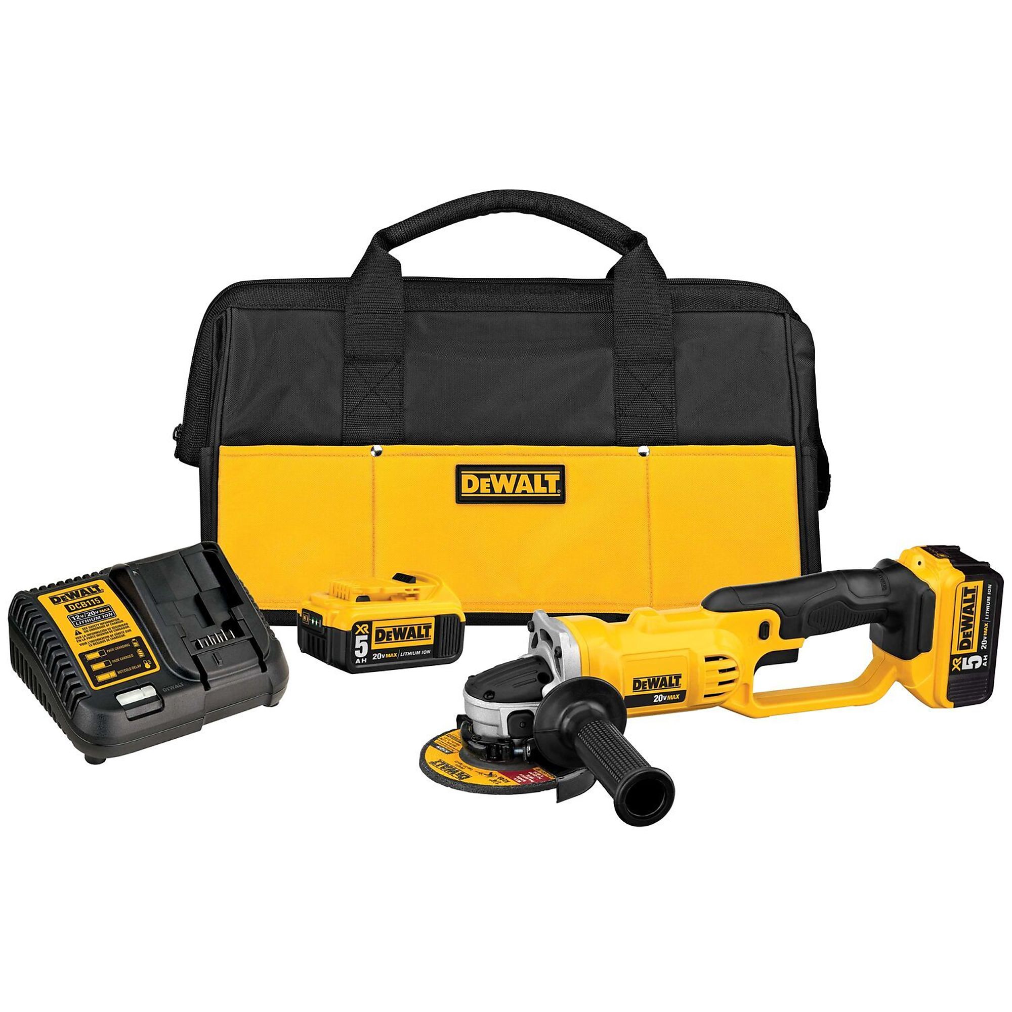 DEWALT, 20V Max Angle Grinder Tool Kit, 4-1/2in., Wheel Diameter 4.5 in, Amps 5 Volts 120 Model# DCG412P2